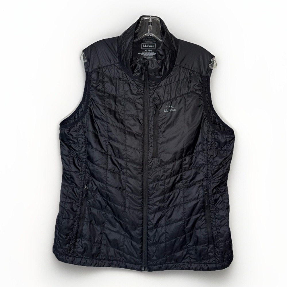 LL Bean PrimaLoft Packaway Puffer Vest Women's XL Black Full Zip Wind Resistant